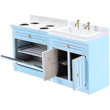 KICHOUSE Handmade Mini Sink Cabinet Mini Stove for Dollhouse 1/12 Scale Miniature Kitchen Decor Set