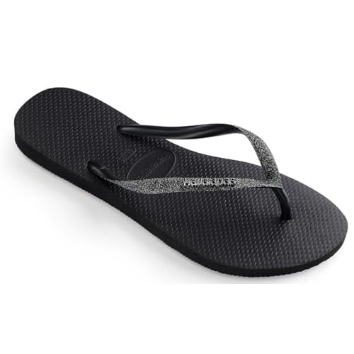 Havaianas Slim Glitter II BlackDark Grey Metallic Rubber 78 US Womens