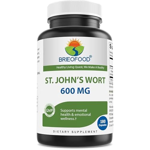 Brieofood St. Johns Wort Hypericum perforatum 600 mg per Serving - 0.3% Standardized Extract - 180 Capsules - Promotes Positive Mood