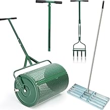 4-Step Compost and Peat Moss Spreader Lawn Care System Includes 24" Compost Spreader 42" Hollow Fork Aerator 20" Soil Sampler Probe 30" Lawn Leveling Rake for Lawn Yard Topsoil Care