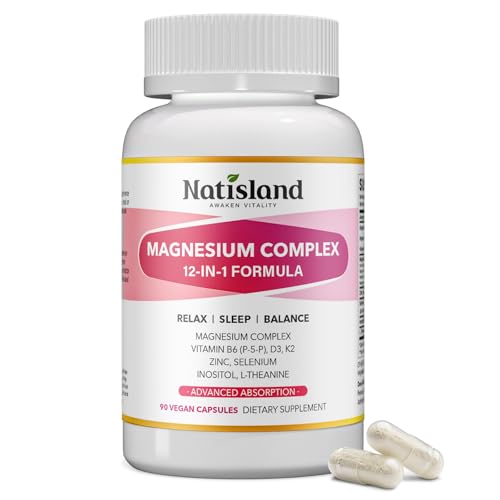 12 in 1 Magnesium Complex for Women 1000mg Magnesium Complex with D3K2, B6, L-Theanine, Inositol High Absorption Formula for Relaxation, Sleep, Muscle, Bone Health & Hormonal Balance, 90CT