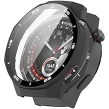 Compatible with Huawei Watch GT5 Pro 46mm Smartwatch Full Coverage PC Protective Case Cover with Tempered Glass Touchable Screen Protector Smartwatch Accessories(Black)