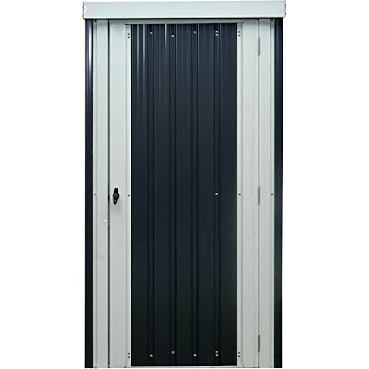 Hanover Galvanized Steel Single Door Patio Storage Shed for Garden Tools with Twist Lock and Key Security, 2 Tool Hooks 3x3x6 Dark Gray, White Rust Resistant Outdoor Storage for Yard Supplies