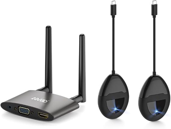 TIMBOOTECH USB C & HDMI Transmitter x2 and Receiver 4K- 5.8G Wireless USB C Transmitter Receiver Transmission Stable Video, Plug & Play, Support HDMI & VGA Dual Screens,165FT/50M, Black