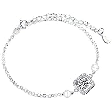 StarGems 1ct Moissanite 925 Silver Platinum Plated Zirconia Surrounded Adjustable Square Bracelet B4696