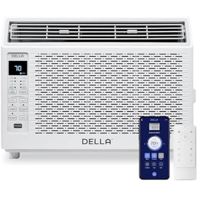 DELLA 5000 BTU Smart Window Air Conditioner, Works with Alexa and WiFi, Fan, Cools up to 150 Sq. Ft, Small Room AC Unit with GEO Location, Remote Control, Dehumidifier, Eco, Easy Install