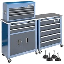 LARBANKE 5-Drawer Tool Chest & 8-Drawer Tool Cabinet with Stainless Steel Countertop, Locking System & Connection Buckle,Cabinet Featuring 360 Swivel Wheels with Brakes&Foot Pads,Blue