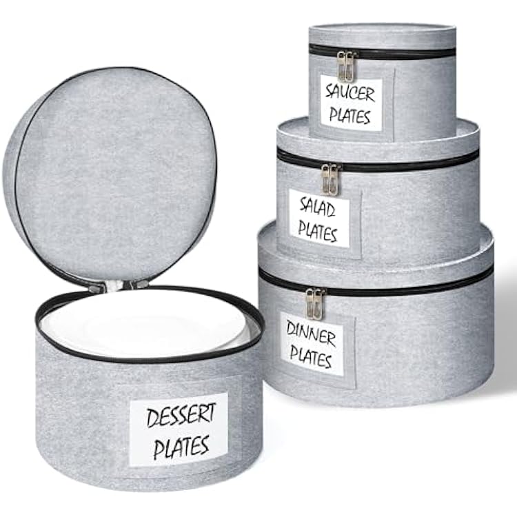 Anycosy China Storage Containers 4 Piece Set Moving Boxes for Dinnerware Stackable Moving Storage Box with Felt Plate Dividers Case for Organizing Dishes