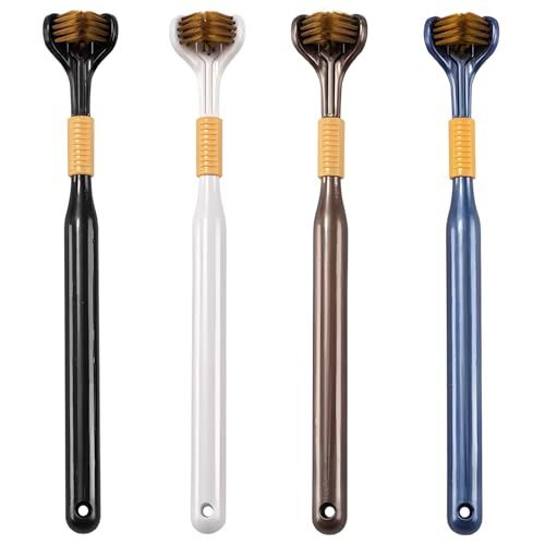 4-Piece Set of 3-Sided Medium toothbrushes for Adults, Soft Bristle Toothbrush for Comprehensive Care of Teeth and Gums, Suitable for Adult and Youth Black, White, Brown, Blue, Adults