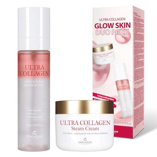 The Skin House ULTRA COLLAGEN Glow Skin Duo Pack, Hydrating Ampoule Mist & Steam Cream Set, Retinol, Deep Moisture Collagen & Niacinamide, Gift for Dry Skin, K-Beauty Moisturizing Glow Kit