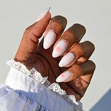 Valentines Day Glamnetic Press On Nails - Fleur Amour | Short Almond Fake Nails in White Base with Delicate Pink Floral Accents in a Glossy Finish | 15 Sizes - 30 Nail Kit with Glue