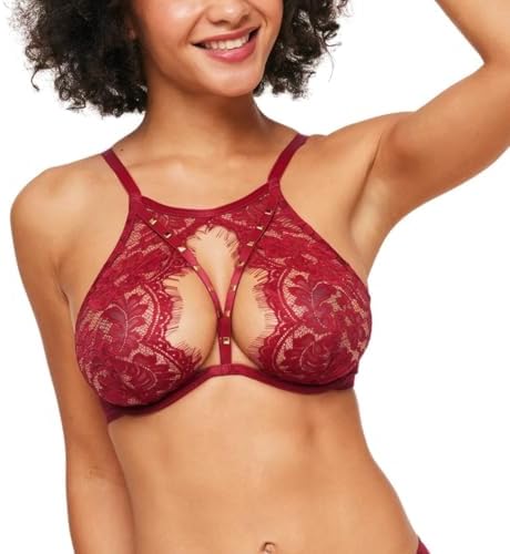 Adore Me Emmeline Unlined Underwire Bra - 30A-38DD High-Neck Lace Bra for Women with Stud Detail & Adjustable Straps