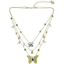 Betsey Johnson Womens Butterfly Charms Layered Necklace