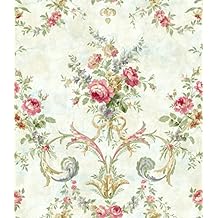 Wallquest Wallpaper Pink & Red Purple Yellow Green Floral on Cream Faux