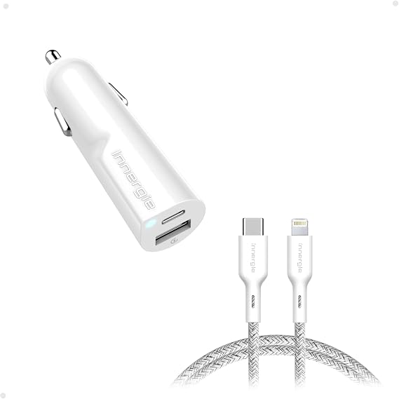 Innergie 30D 30W USB-C QC3.0 Car Charger and USB C to Lightning Cable Apple 3A Fast Charging