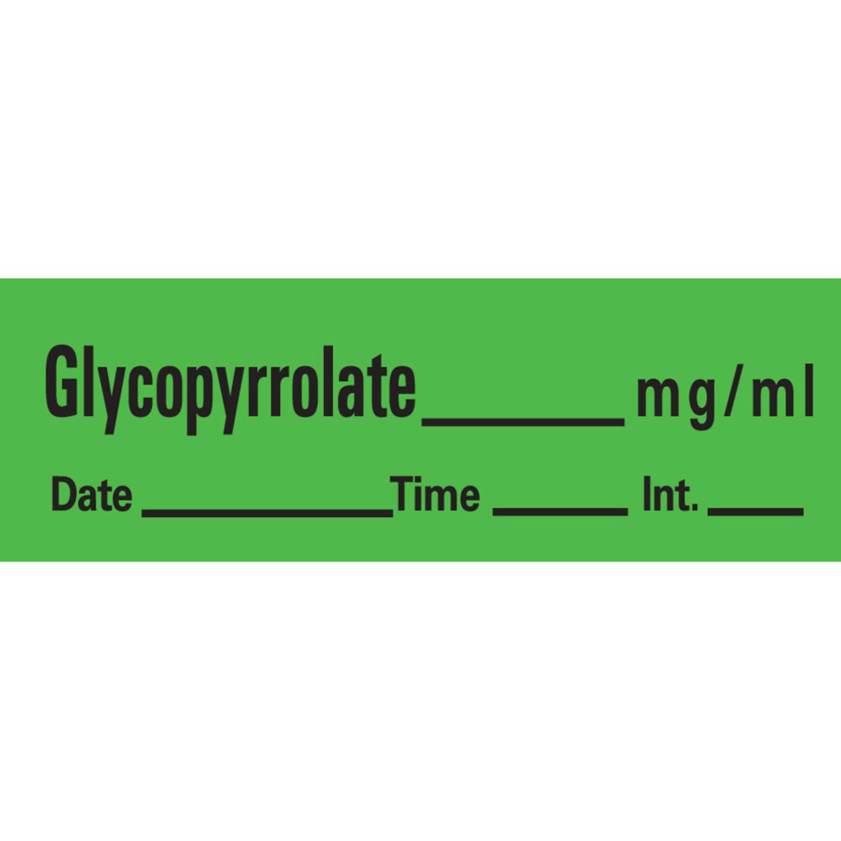 PDC an-9 Anesthesia Removable Tape with Date, Time & Initial, Glycopyrrolate MgMl, 1 Core, 12 Width, 500 Length, 333 Imprints, Green