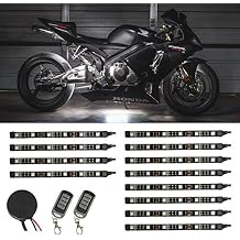 LEDGlow 12pc Advanced White LED Motorcycle Accent Neon Underglow Lighting Kit - 4 Patterns - 4 Brightness Levels - 6" Flexible Light Strips - Includes Waterproof Control Box & 2 Wireless Remotes