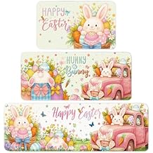 3 Pcs Easter Kitchen Rug and Mat Set Bunny Kitchen Floor Mats Waterproof Non Slip Farmhouse Easter Doormat Holiday Decor for Home Office Bathroom Party Decor