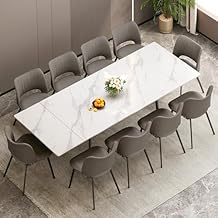 Expandable Rectangular Dining Table (62.9" to 94.4") Modern White Sintered Stone Top, Adjustable Table for 6 to 10 People for Dining Room Family Gathering