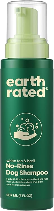 Earth Rated Waterless Dog Shampoo & Conditioner, Convenient No-Rinse Wash for Cleaning, Conditioning & Detangling, for All Coat Types, Refreshing White Tea and Basil Scent, 7 oz