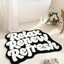 Relax Renew Refresh Bath Mat Black Bathroom Rugs Washable Soft and Absorbent Bathroom Rugs Machine Funny Cute Graphic Rug for Bathtub Sink 25"x21"