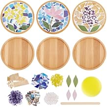 WEBEEDY DIY Mosaic Craft Kit 3 Sets Flower Mosaic Bamboo Coasters Kits for Adults Beginner, Mixed Color Glass Mosaic Tiles with Round Coaster Base for Handmade Mosaic Coaster Home Decor Christmas Gift