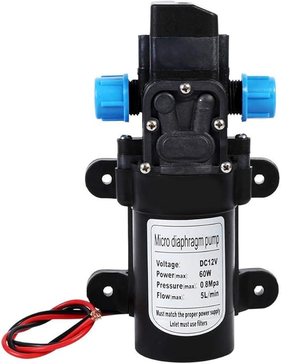 Water Self Priming Pump, DC 12V 60W High Pressure Micro Diaphragm Pump 116PSI Self Priming Sprayer Pump for RV Caravan Camping Boat Garden Lawn Car Washing, 5L/Min Flowrate