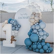 Dusty Blue Balloon Garland Kit - 137pcs Balloon Arch kit with Dusty Baby Blue, Sand White, White Balloons - Perfect for Baby Shower Wedding Boy Birthday Decoration