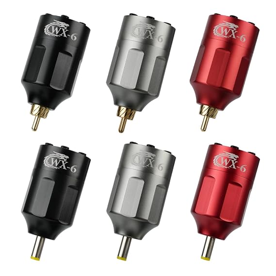 DGT WX6 Tattoo Machine Battery Pack with RCA/DC input 1300mAh 4-6 hrs running time Type-C Fast Charging Port (Silver DC)