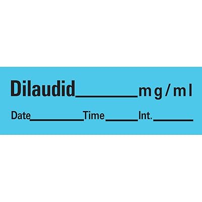 PDC Healthcare AN-200 Dilaudid mgmL Removable Anesthesia Tape with Date, Time and Initial, 1 Core, 12 Width, 500 Length, Blue