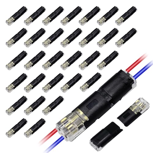 30 Pcs Double Wire Plug-in Connector 2 Pin, Low Voltage LED Strip Light Quick Splice Connectors with Locking Buckle, No Wire Stripping for 18-22 AWG, Multi-Purpose for Home, Automotive & DIY Projects