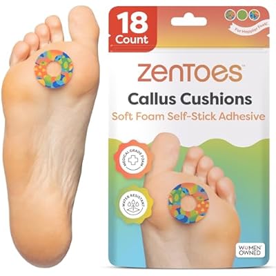 ZenToes Callus Cushions | Water-Resistant Self-Stick Adhesive Corn Pads | Foot, Heel, Toe Discomfort Relief | Soft Foam for Friction Protection | Ideal for Active Lifestyles | 18Pack, Motion Mosaic