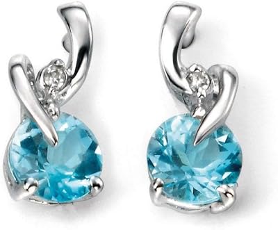 Elements Gold Elements 9ct White Gold Blue Topaz And Diamond Earring GE994T
