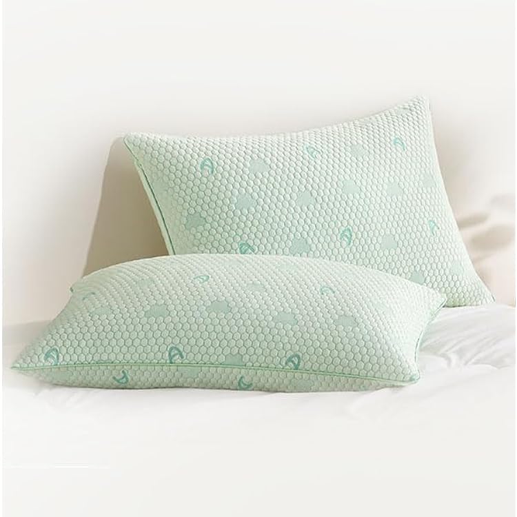 ACCURATEX Cooling Memory Foam Pillows for Sleeping Queen Size Set of 2, Adjustable Fluffy Pillows with Removable Cover, Cool Bed Pillow for Side Back Stomach Sleepers, Machine Washable, Green