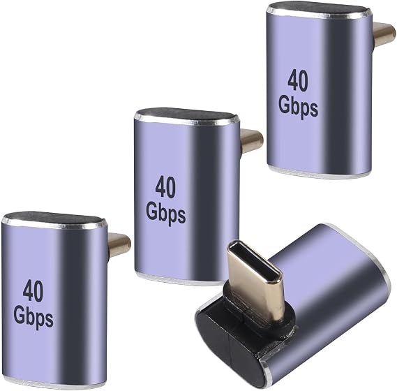 4pcs 90 Degree Right Angle USB C Male to Female Adapter/Connector, USB Type C Adapter Extender Support 100W, 40Gbps, 8K@60Hz for Steam Deck, MacBook,Thunderbolt ect(Up and Down Bend)