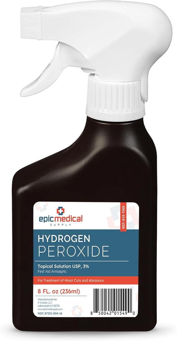 Epic Medical Supply Hydrogen Peroxide Spray 3% USP - First Aid Antiseptic for Cuts & Scrapes - Multi-Purpose Cleaner - 8oz / 236ml Trigger Spray Bottle (1)