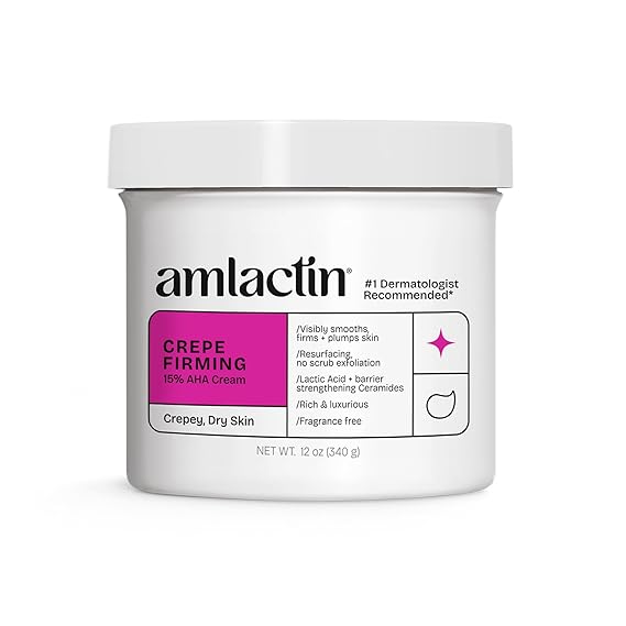 AmLactin Crepe Firming Cream - Therapeutic Skin Tightening Cream for Body No-Scrub Exfoliator and Moisturizer, Skin Care with 15% Lactic Acid AHA, 12 oz (Packaging May Vary)