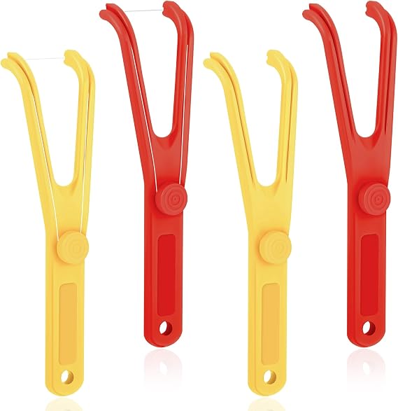 Chengu 4 Pieces Dental Floss Holder Reusable Flosser Reusable Floss Handle Holder Flossmate Handle for Oral Clearing (Red, Yellow)