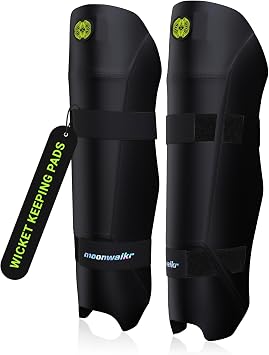 moonwalkr Cricket Wicket Keeping Shin Guards Cricket Guard for Keeper's Height (4'5" - 6'6") Wicket Keeping Pads Super Slim Gear  with a 3-inch Strap