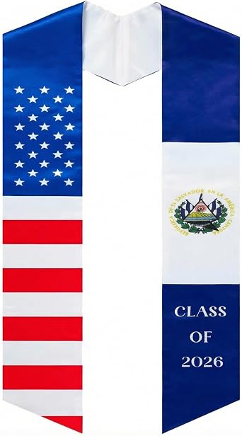Sasylvia El Salvador and USA Graduation Stole Sash Class of 2026 International American Flag El Salvador Countries Stole Sash for Study Abroad International Student