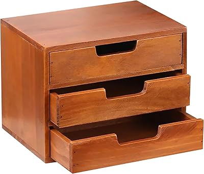 Triple Drawer Desktop Storage Organizer in Modern Wood Design 9.8x6.9x 7.5 3-Drawer Stackable Drawer Unit - Vanity Accessories Organizer 1-Pack