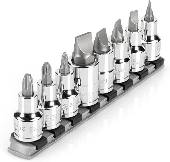 TEKTON 1/2 Inch Drive Phillips/Slotted Bit Socket Set with Rail, 8-Piece (#2 - #4, 1/4-5/8 in.) | SHB92108