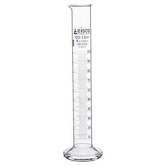 Graduated Cylinder, 100ml - Class A Tolerance 0.50ml - Round Base - Blue Graduations - Borosilicate 3.3 Glass - Eisco Labs