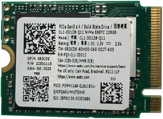 CL1 Internal SSD, 128GB PCIe Gen3 x 4 NVMe Solid State Drive, M.2 2230 M Key, Model CL1-3D128-Q11, OEM Package
