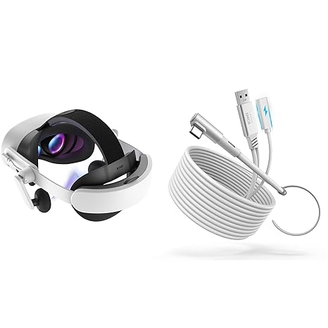 KIWI design Audio Head Strap with Battery for Meta/Oculus Quest 3/3S, K4 Duo DualFast Charging Headset and 16FT Charging Link Cable