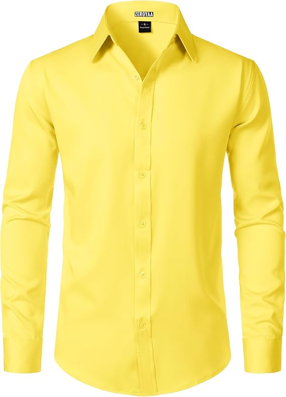 ZEROYAA Men's Wrinkle Free Long Sleeve Dress Shirt Business Casual Modern Slim Fit Button Down Shirts for Wedding and Office