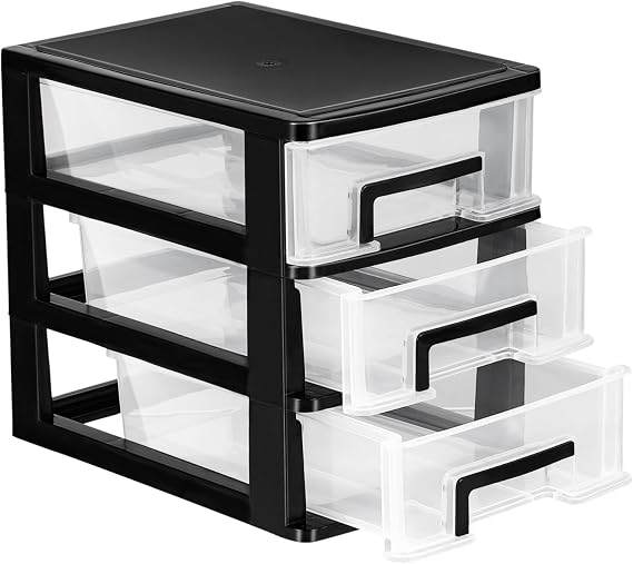 Plastic Drawers - 3 Layer Small Desktop Organizer with Transparent Drawers for Stationery,Office,Home,Jewelry and Cosmetics