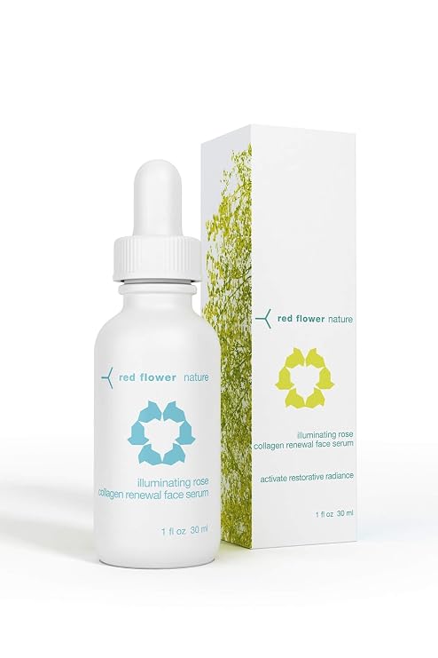 Red Flower Illuminating Rose Collagen Renewal Face Serum | Whole Rose Essential Oil, Cloudberry & Raspberry Extract | Hydrating, Firming & Anti-Aging | Concentrated Long-Lasting Formula | 1 fl oz