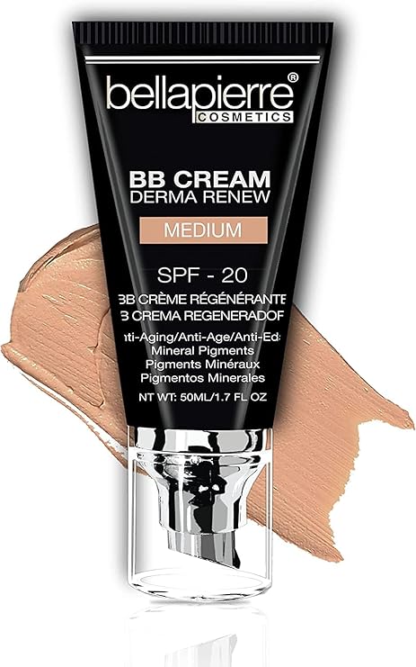 bellapierre BB Cream with SPF 20 - Tinted Sunscreen, Concealer, Foundation, Moisturizing Face Cream | Lightweight Formula + Pump Top Applicator | Non-Toxic & Paraben Free | 1.7 Oz - Medium