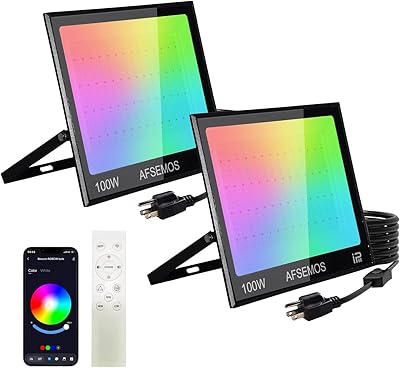 RGB Flood Lights 100W 2Pack,Remote and APP Bluetooth Control DIY Color Changing Lights,Outdoor Light IP66 Waterproof
